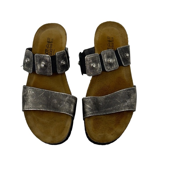 Naot Ashley Sandal Womens Size 37 US 6 Metallic Gray Leather Slide Cork Israel - Picture 2 of 5